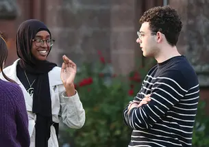 At top, from left, Ashley Olenkiewicz ’25, Alaa Omer ’25, and Myles McKnight ’23 are among the Princetonians who’ve traveled to Rose Castle for training on reconciliation.