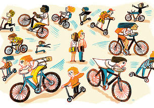 Students on scooters