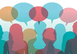Graphic of silhouettes with speech bubbles