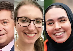 Edward Felsenthal ’88, Sarah Marie Bruno *21, and Aisha Chebbi ’24.