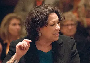 Justice Sonia Sotomayor ’76 taking questions in Richardson Auditorium.