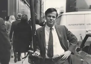 Landon Y. Jones ’66 outside the Time-Life Building.