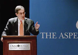President Eisgruber delivering a talk at a reunion of the Aspen Institute’s Rodel Fellows.