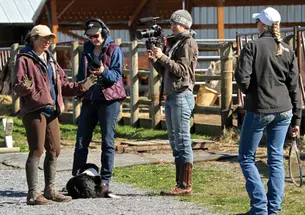 Josephine Decker ’03, second from right, films a video for a farm in Washington state.