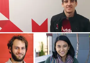 Clockwise from top: Wesley Verne ’13, at ZeroFOX in Baltimore; Eleanor Meegoda ’12, at Detroit Venture Partners; Ben Goldstein ’13, at Betaspring in Providence, R.I.