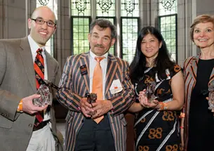 Four graduates won awards from the Alumni Council for their service to Princeton. From left: Jeffrey A. Vinikoor ’03, Lee L. Dudka *77, Charlene Huang Olson ’88, and Rosalie Wedmid Norair ’76.