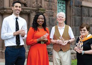 Service Award winners: Richard Just ’01, Itohowo Ekpoudom ’03, Robert Loveman ’69, and Colleen Kelly ’77 
