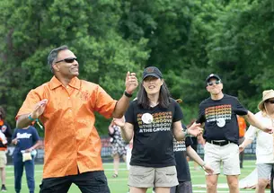 Neville Fernandes ’87, Annie Lee ’87, and Dave Marotta ’87 do the Hustle.