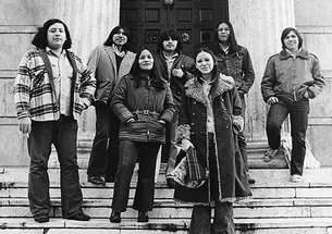 The 1970s were a “golden age” of American Indian life on campus, says retired curator Alfred Bush. From left, in 1973: Louis Ballard ’76 (Osage-Quapaw-Delaware), Conroy Chino *73 (Acoma Pueblo), Lorene Reano ’75 (Santa Domingo Pueblo), Regis Pecos