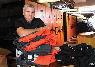 Clifton Perry in the equipment room at Caldwell Field House.