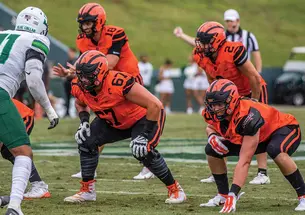 Henry Byrd ’23 (67) lines up before a play against Stetson.
