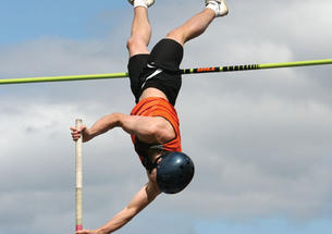 Pole vaulter Dave Slovenski ’12 likes to invent new athletic challenges for himself and the Tigers’ other vaulters.