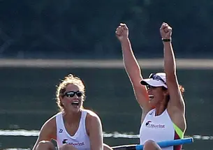 When Sara Hendershot ’10 (at right, celebrating her win at the Olympic trials in June with Sarah Zelenka) competed at the Olympics, her Connecticut hometown rallied behind her in a big way.