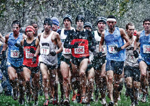 Donn Cabral ’12, center, led Princeton to its fifth Ivy title in six years during an unusual October snowstorm.