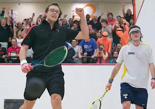 Kelly Shannon ’12 at the moment of ­victory over Trinity.