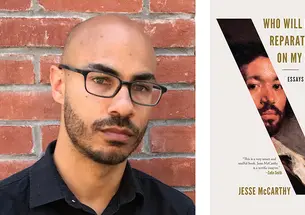 Jesse McCarthy *18 with his book, “Who Will Pay Reparations on My Soul?”