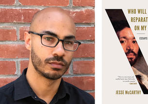 Jesse McCarthy *18 with his book, “Who Will Pay Reparations on My Soul?”