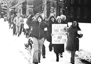 Students protest Playboy’s Princeton photo sessions.