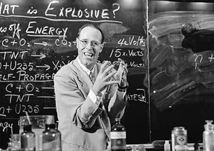 Chemistry professor Hubert Alyea ’24 *28 — aka “Dr. Boom” — in action in 1960.