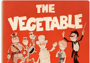 The cover of ‘The Vegetable’ from 1923, with cartoon figures of various people on an orange background.