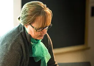 In her freshman seminar, Emily Thompson *92 plays records on old phonographs to provide an authentic sound.