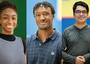 From left, Chioma Ugwonali ’24, Issa Mudashiru ’25, and Isaac Lunar ’24