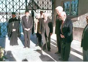 Alan W. Lukens '46, second from right, joins with other dignitaries at a wreath-laying ceremony at the Dachau concentration camp in April 2010. 