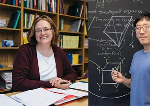 Photos of Melanie Matchett Wood, left, and June Huh