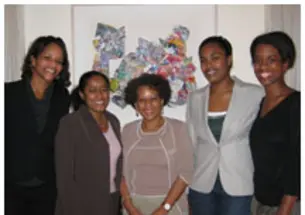 Among the participants in PALS, a New York-based group that mentors minority law students, are, from left, mentor Shea Owens '94; PALS chairwoman Amanda Samuel '92; PALS founder and mentor Patricia Irvin '76; mentee Elan Nieves '06; and mentor Heather But