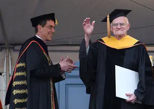 David Billington â50, right, with President Eisgruber â83 at Commencement. (Beverly Schaefer)