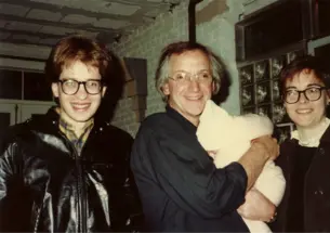 From left, Benjamin Kracauer *79, Michael Graves, holding Emily Kracauer, and Cynthia Phifer Kracauer ’75 *79, at the Warehouse in 1982.