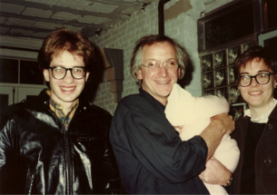 From left, Benjamin Kracauer *79, Michael Graves, holding Emily Kracauer, and Cynthia Phifer Kracauer ’75 *79, at the Warehouse in 1982.