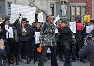 Outside Frist Campus Center, Princeton students rallied against “racialized state violence.” 