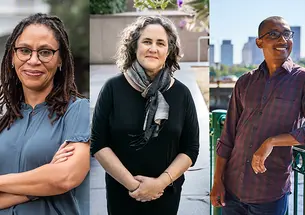 From left, MacArthur fellows Andrea Armstrong *01, Diana Greene Foster *98, and Lester Mackey ’07.