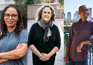 From left, MacArthur fellows Andrea Armstrong *01, Diana Greene Foster *98, and Lester Mackey ’07.