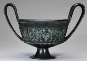 bucchero kantharos with incised decorations