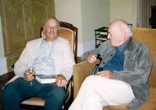 The author, Jeffrey Meyers, left, with comparative literature professor Joseph Frank.