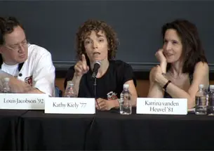 From left, Louis Jacobson ’92, Kathy Kiely ’77, and Katrina vanden Heuvel ’81, panelists from the Princeton Alumni Weekly sponsored PAW-litics panel at Reunions 2012.