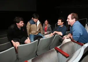 From left, Daniel Vitek, Congling Qiu, Alta Fang, and Florian Sprung spoke with PAWâs Mark F. Bernstein â83 about their impressions of Ph.D. Movie 2. (Frank Wojciechowski)