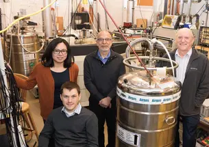 From left: Quantum scientists Nathalie de Leon, Jeffrey Thompson, Robert Cava, and Stephen Lyon.