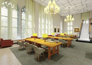 The Firestone Library renovation includes the creation of stunning new spaces, such as the third-floor reading room shown in this rendering.