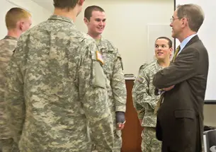 Meeting with Army ROTC students at the Tiger Battalion headquarters.