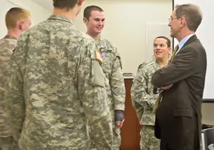 Meeting with Army ROTC students at the Tiger Battalion headquarters.