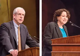 Madison Medalist Hunter Rawlings *70 (left) and Wilson Award winner Sonia Sotomayor ’76 at Alumni Day.