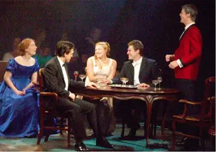  A scene from J. B. Priestley’s An Inspector Calls. From left to right are Heather May ’10; John Hardin, New York University; Tara Richter Smith, New York University; Tyler Crosby ’09; and Aaron Strand, New York University.