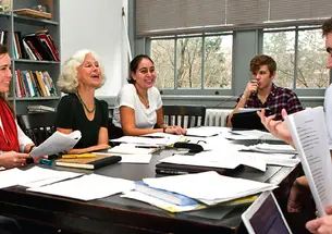 Novelist and Lecturer in Creative Writing Sheila Kohler at work with students in “Introduction to Fiction.”