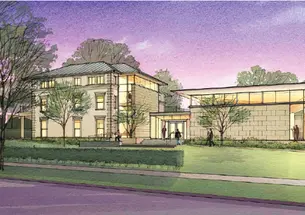 Architect’s rendering of a renovated and expanded Elm Club, soon to be the home of the Fields Center and Community House.