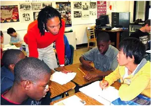 David Ponton ’09 at work with students at Ewing High School in New Jersey.