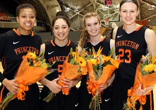 From left, the Princeton womenâs basketball Class of 2015: Mariah Smith, Alex Rodgers, Blake Dietrick, and Jess Shivers. (Beverly Schaefer) 