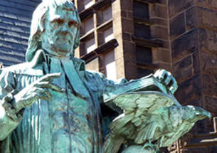 The statue of John Witherspoon, outside East Pyne. 